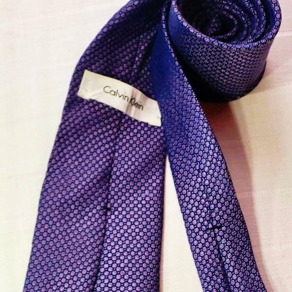 CALVIN KLEIN men's SILK neck tie with micro-dot pattern,  silk / navy blue - Picture 14 of 14